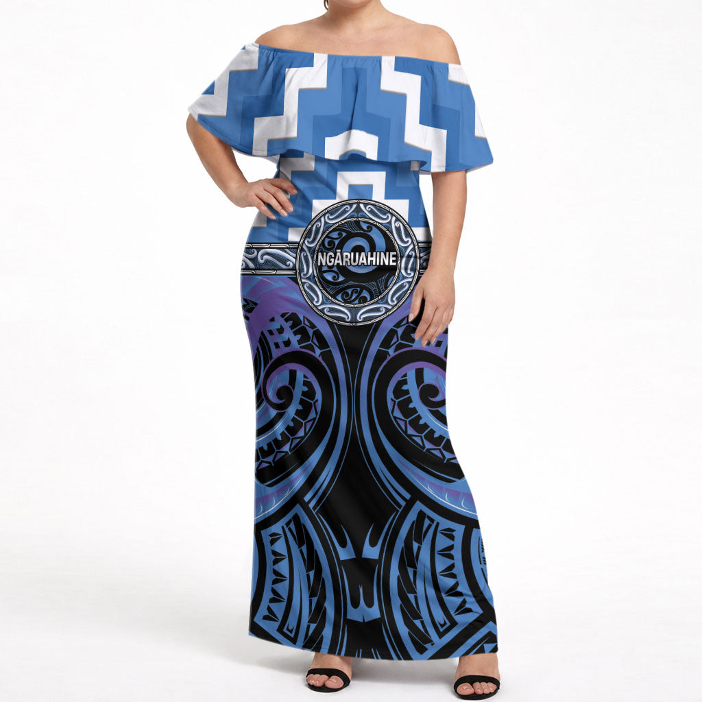 Aotearoa Ngaruahine Personalised Off Shoulder Maxi Dress Maori Iwi Poutama Puhoro Tattoo