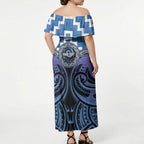 Aotearoa Ngaruahine Personalised Off Shoulder Maxi Dress Maori Iwi Poutama Puhoro Tattoo