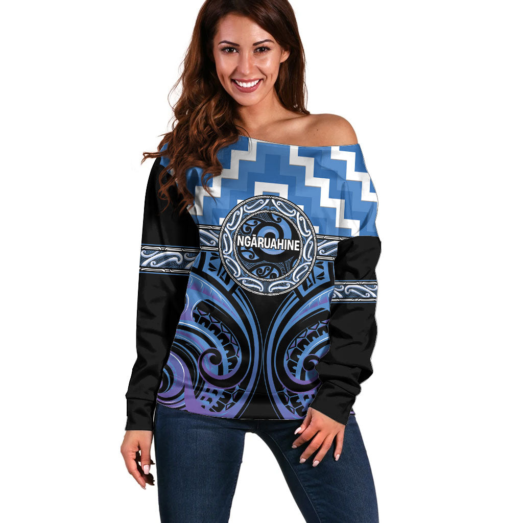 Aotearoa Ngaruahine Personalised Off Shoulder Sweater Maori Iwi Poutama Puhoro Tattoo