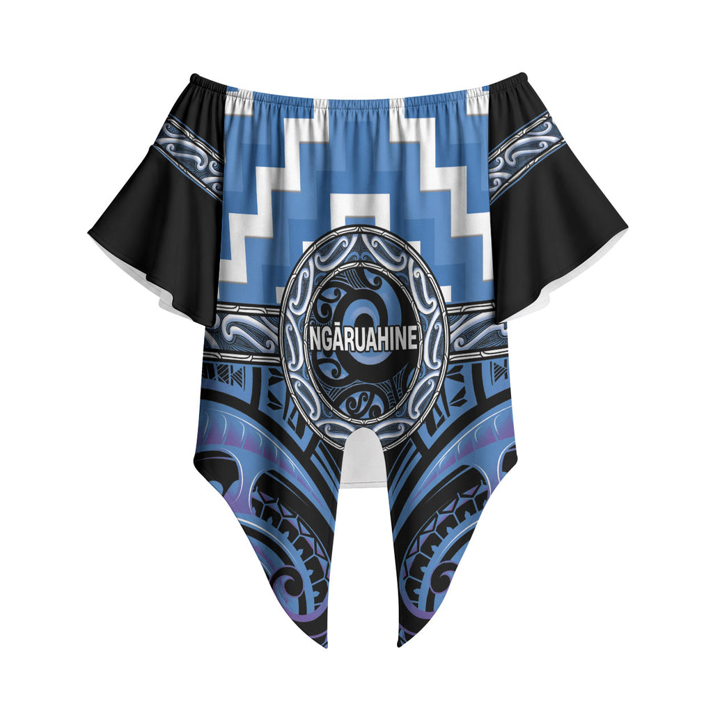 Aotearoa Ngaruahine Personalised Off Shoulder Wrap Waist Top Maori Iwi Poutama Puhoro Tattoo