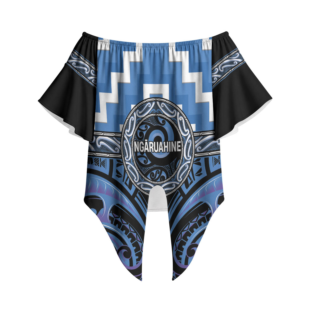 Aotearoa Ngaruahine Personalised Off Shoulder Wrap Waist Top Maori Iwi Poutama Puhoro Tattoo