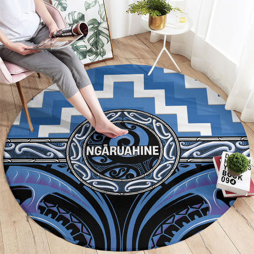 Aotearoa Ngaruahine Round Carpet Maori Iwi Poutama Puhoro Tattoo