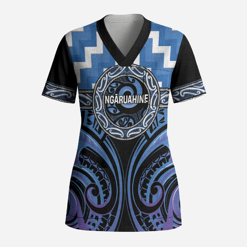 Aotearoa Ngaruahine Personalised Scrub Top Maori Iwi Poutama Puhoro Tattoo