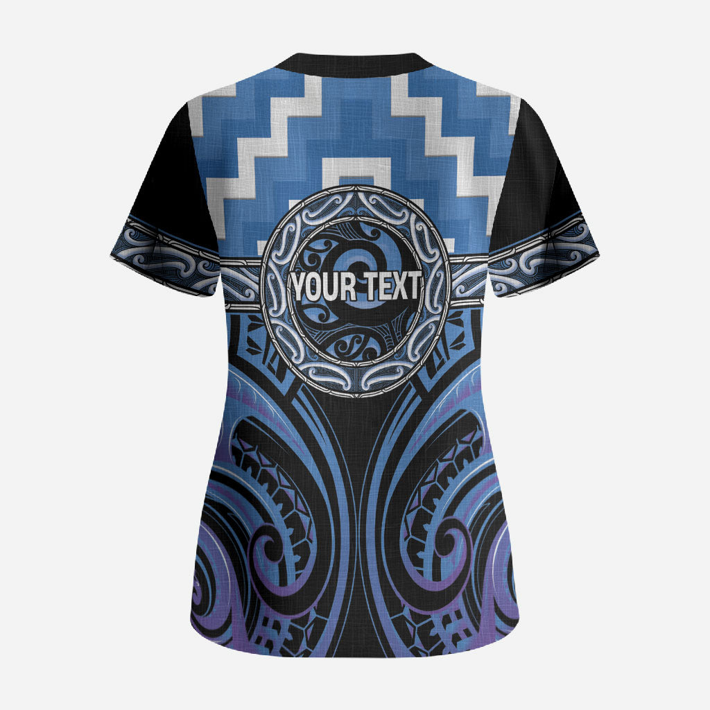 Aotearoa Ngaruahine Personalised Scrub Top Maori Iwi Poutama Puhoro Tattoo