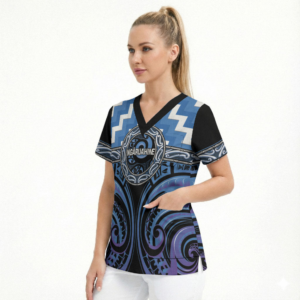 Aotearoa Ngaruahine Personalised Scrub Top Maori Iwi Poutama Puhoro Tattoo
