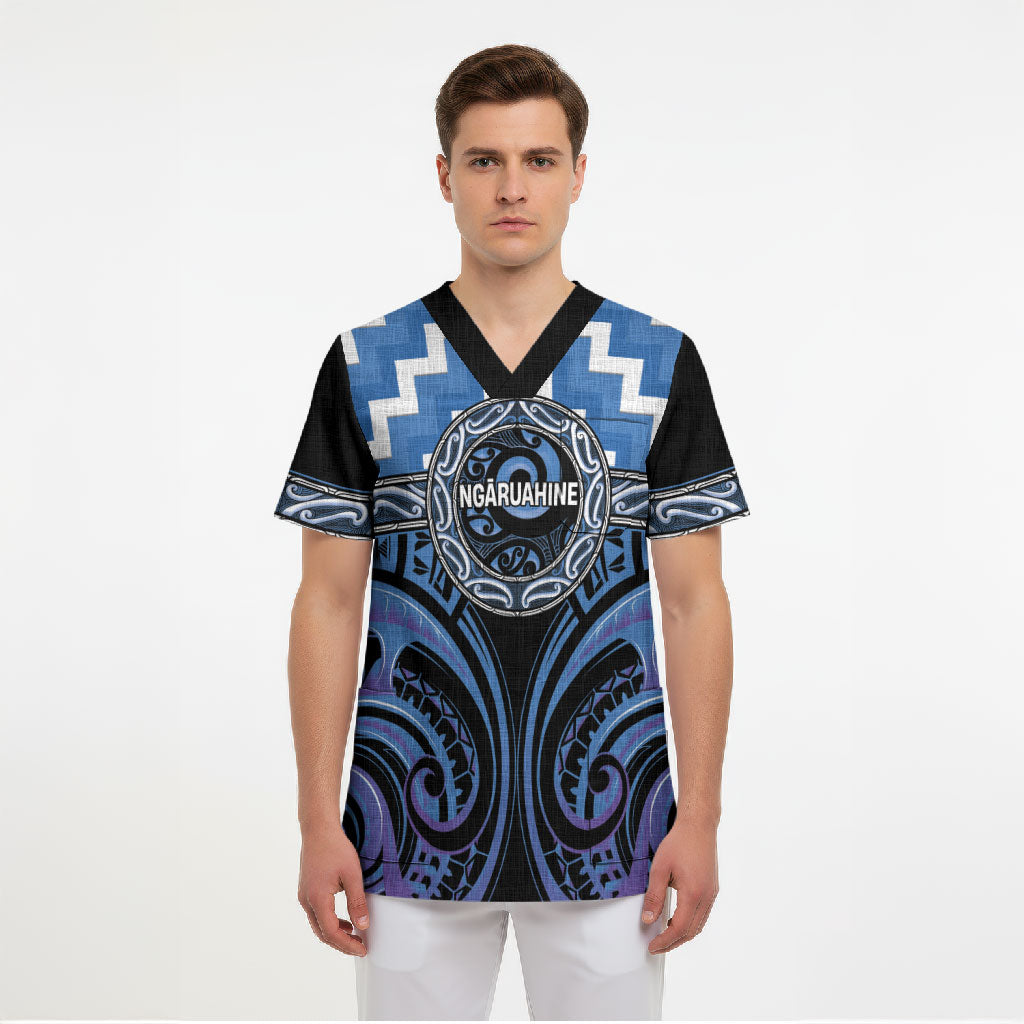 Aotearoa Ngaruahine Personalised Scrub Top Maori Iwi Poutama Puhoro Tattoo