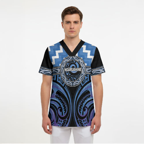 Aotearoa Ngaruahine Personalised Scrub Top Maori Iwi Poutama Puhoro Tattoo
