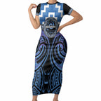 Aotearoa Ngaruahine Personalised Short Sleeve Bodycon Dress Maori Iwi Poutama Puhoro Tattoo