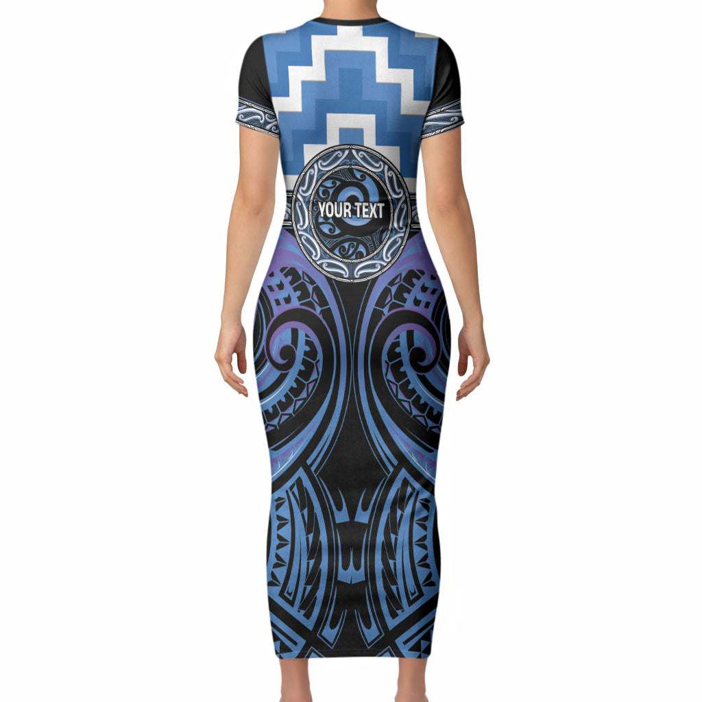 Aotearoa Ngaruahine Personalised Short Sleeve Bodycon Dress Maori Iwi Poutama Puhoro Tattoo