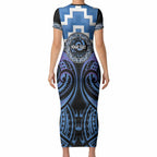 Aotearoa Ngaruahine Personalised Short Sleeve Bodycon Dress Maori Iwi Poutama Puhoro Tattoo