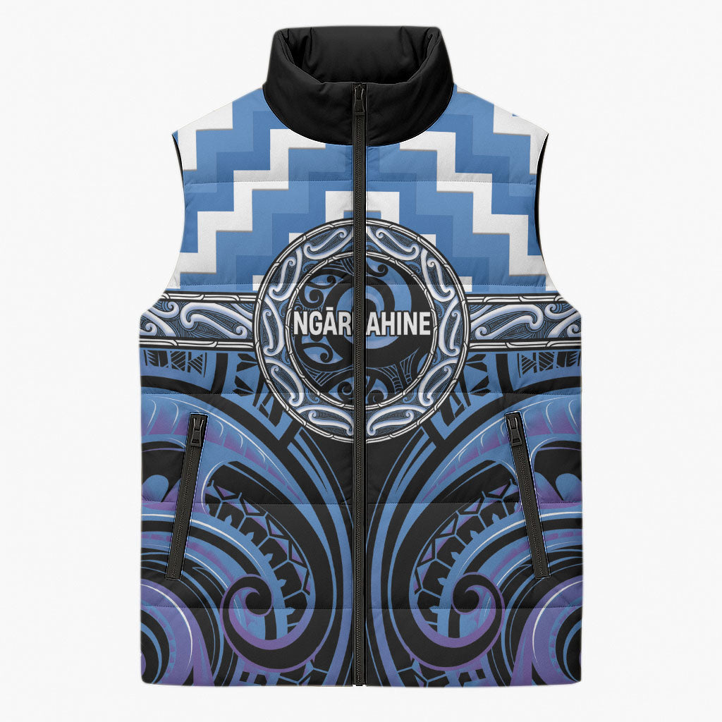 Aotearoa Ngaruahine Personalised Sleeveless Puffer Jacket Maori Iwi Poutama Puhoro Tattoo