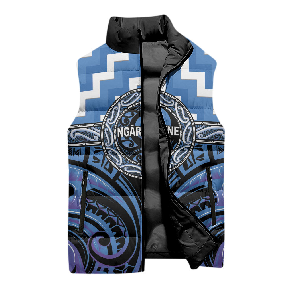 Aotearoa Ngaruahine Personalised Sleeveless Puffer Jacket Maori Iwi Poutama Puhoro Tattoo