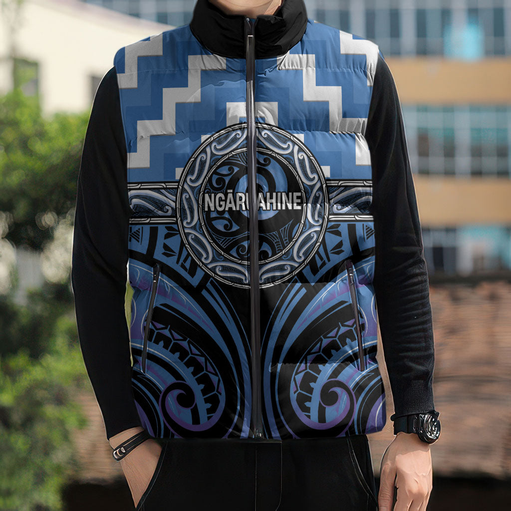 Aotearoa Ngaruahine Personalised Sleeveless Puffer Jacket Maori Iwi Poutama Puhoro Tattoo