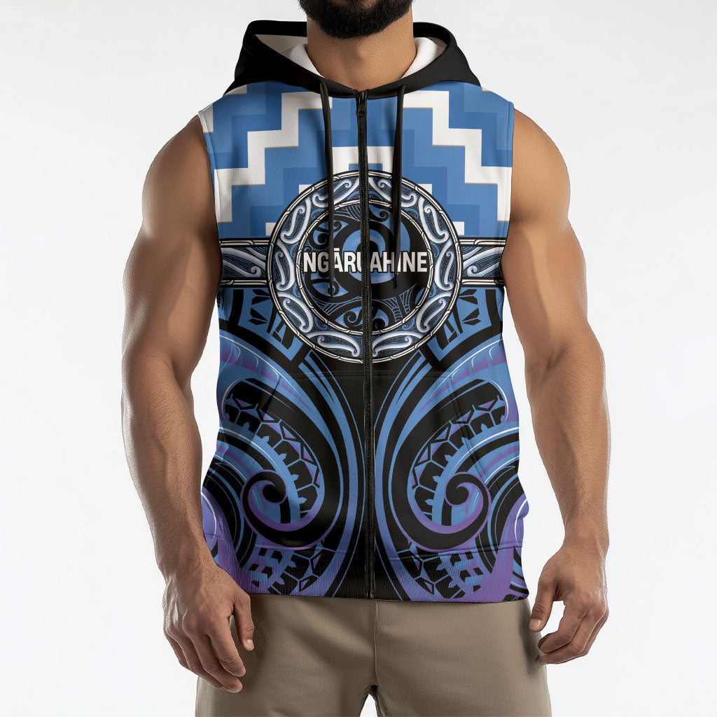 Aotearoa Ngaruahine Personalised Sleeveless Zip Hoodie Maori Iwi Poutama Puhoro Tattoo