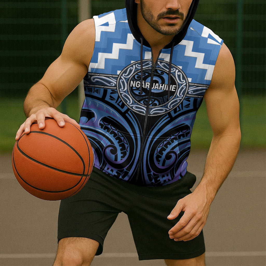 Aotearoa Ngaruahine Personalised Sleeveless Zip Hoodie Maori Iwi Poutama Puhoro Tattoo