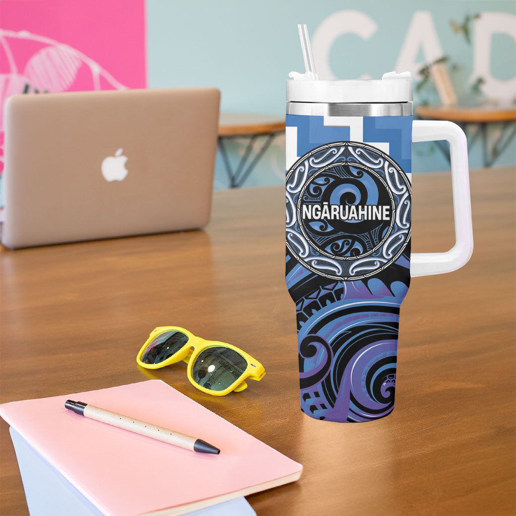 Aotearoa Ngaruahine Personalised Tumbler With Handle Maori Iwi Poutama Puhoro Tattoo
