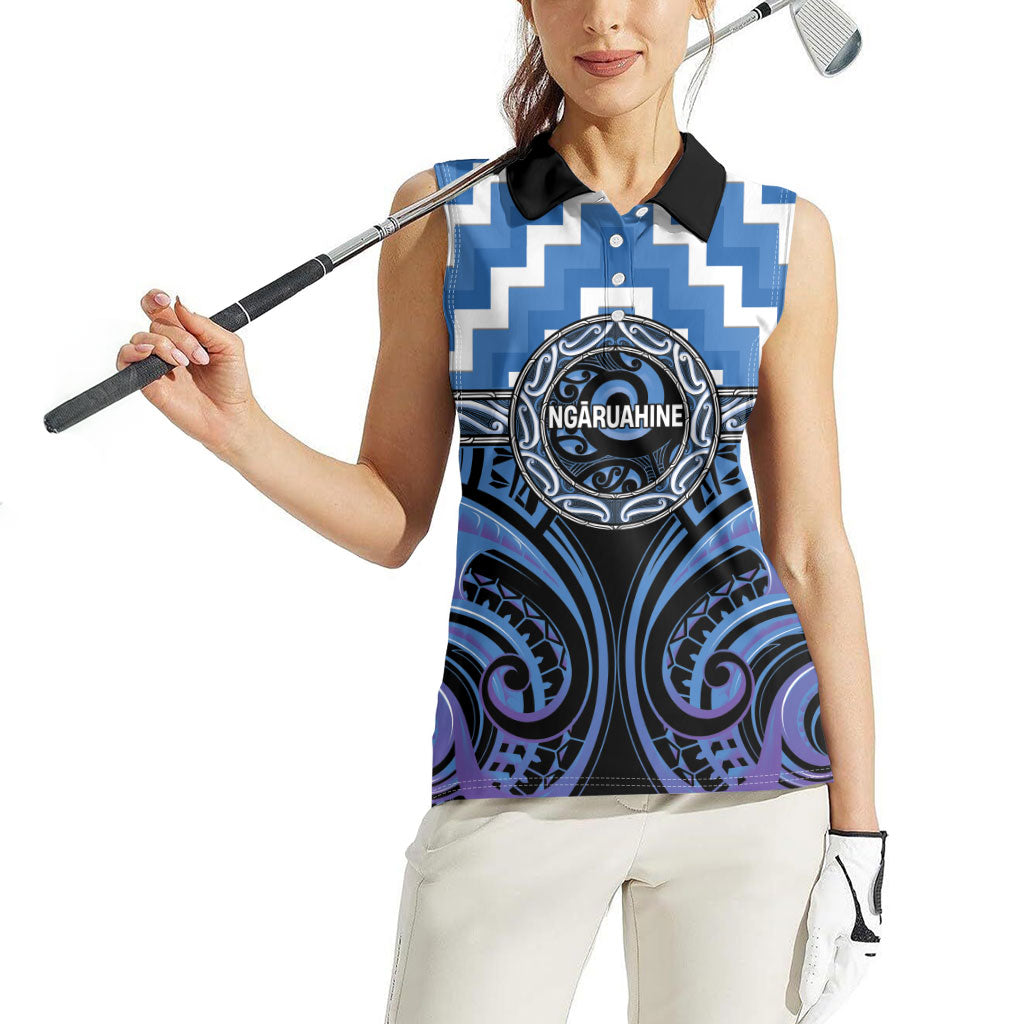 Aotearoa Ngaruahine Personalised Women Sleeveless Polo Shirt Maori Iwi Poutama Puhoro Tattoo