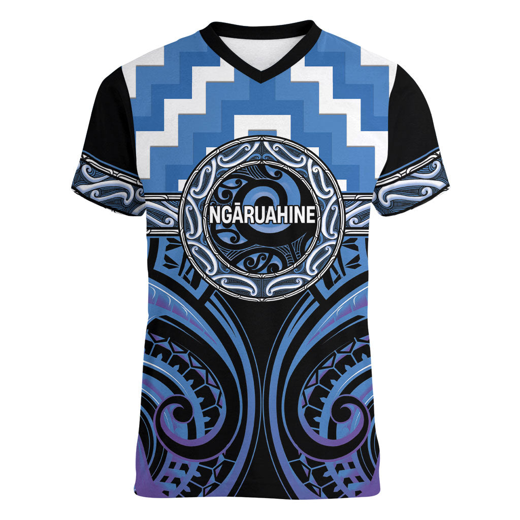 Aotearoa Ngaruahine Personalised Women V-Neck T-Shirt Maori Iwi Poutama Puhoro Tattoo