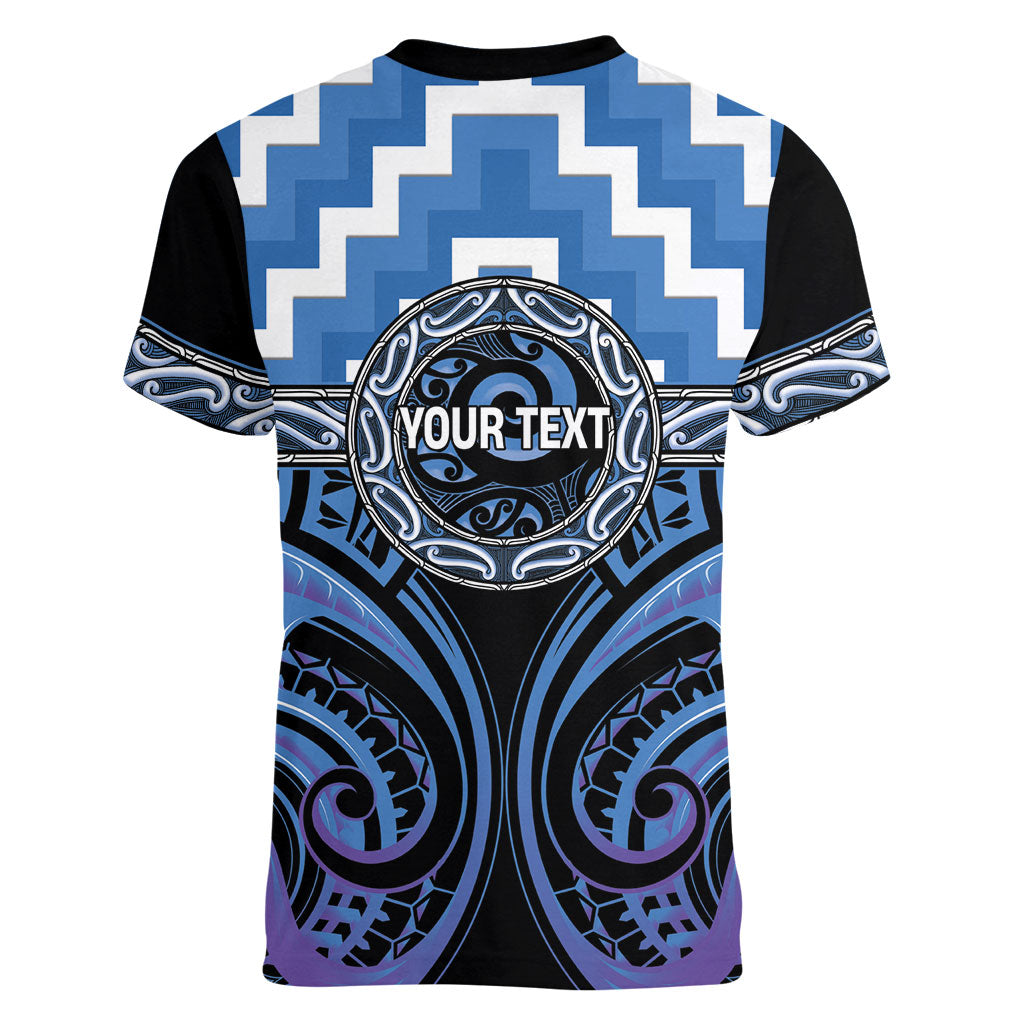 Aotearoa Ngaruahine Personalised Women V-Neck T-Shirt Maori Iwi Poutama Puhoro Tattoo