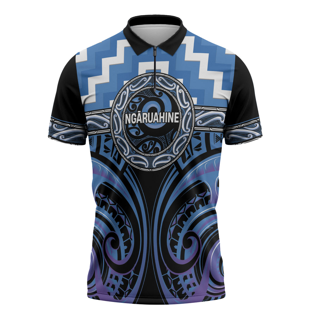 Aotearoa Ngaruahine Personalised Zipper Polo Shirt Maori Iwi Poutama Puhoro Tattoo