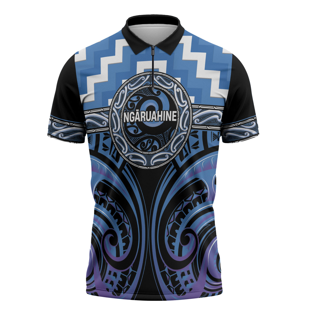 Aotearoa Ngaruahine Personalised Zipper Polo Shirt Maori Iwi Poutama Puhoro Tattoo