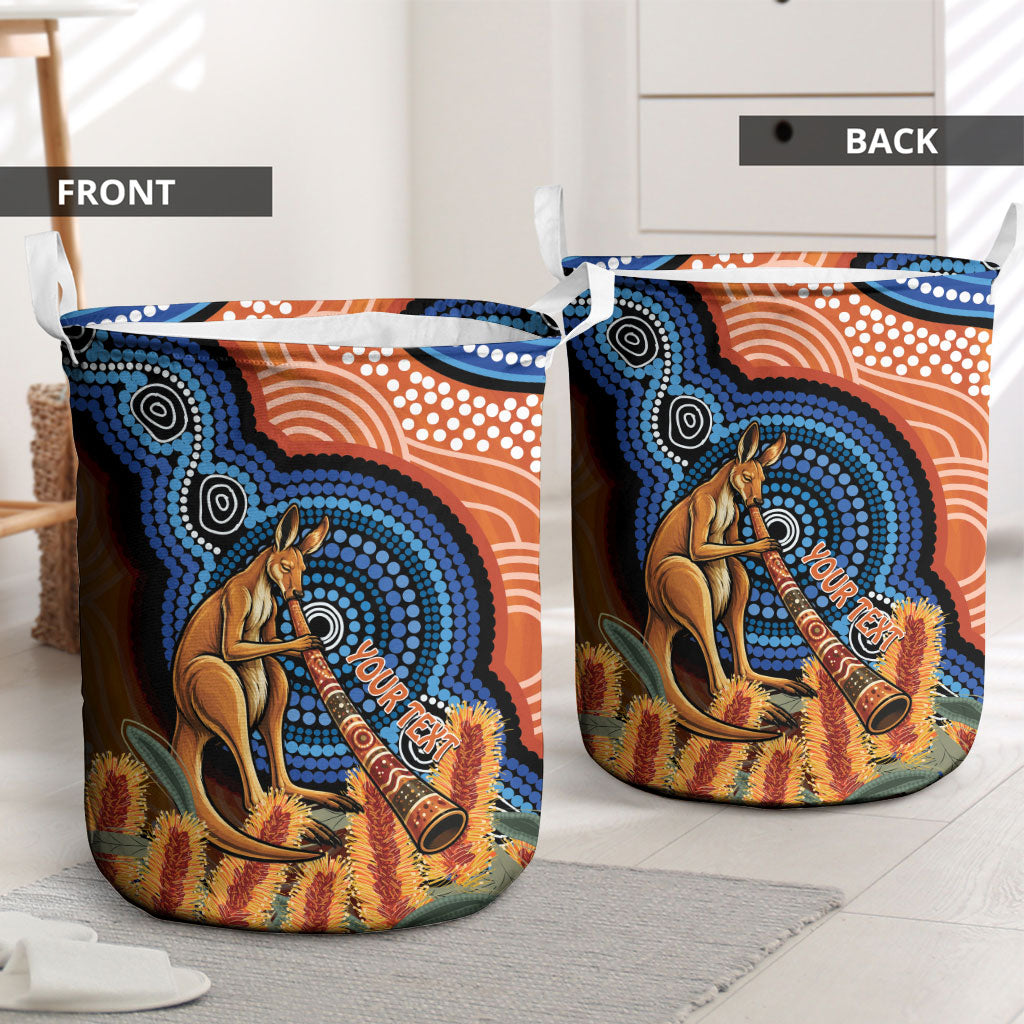 Personalised Australia Kangaroo Didgeridoo Laundry Basket Bottlebrush Flowers Indigenous Art