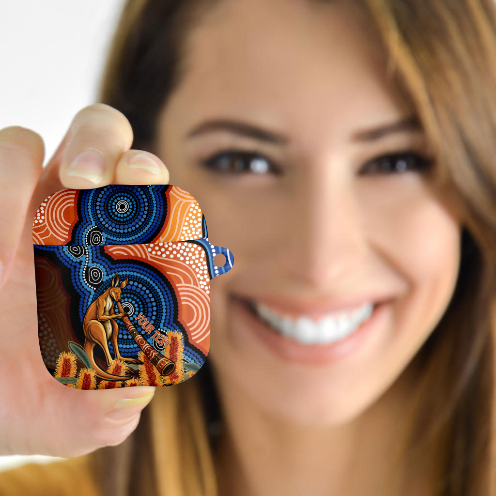 Personalised Australia Kangaroo Didgeridoo AirPods Case Bottlebrush Flowers Indigenous Art