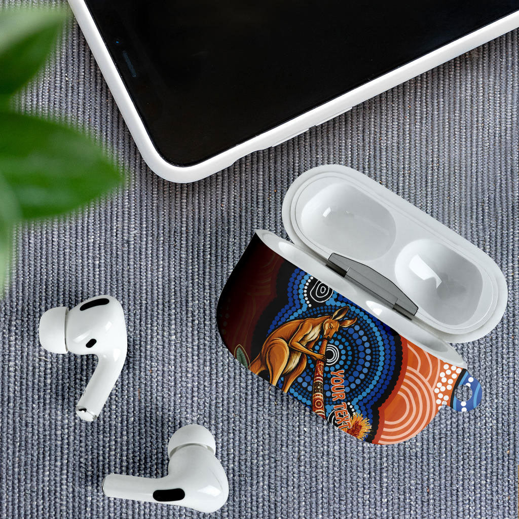 Personalised Australia Kangaroo Didgeridoo AirPods Case Bottlebrush Flowers Indigenous Art