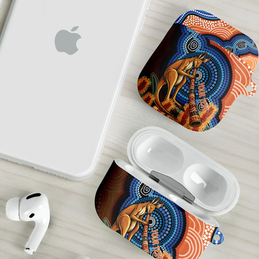 Personalised Australia Kangaroo Didgeridoo AirPods Case Bottlebrush Flowers Indigenous Art