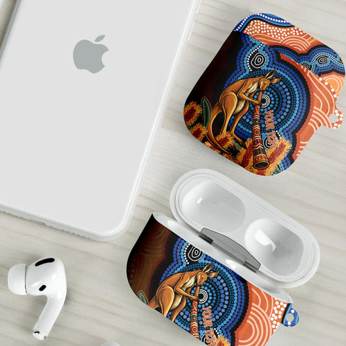 Personalised Australia Kangaroo Didgeridoo AirPods Case Bottlebrush Flowers Indigenous Art