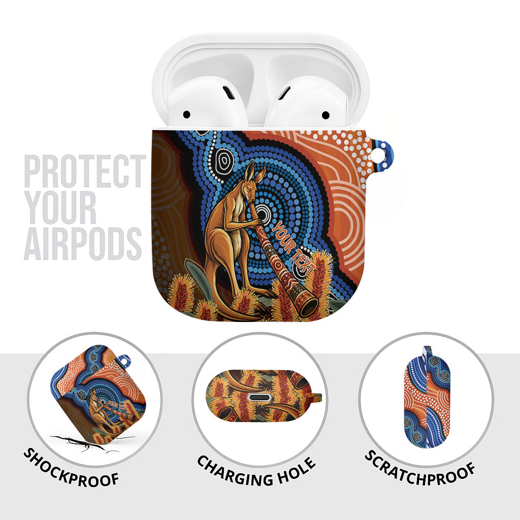 Personalised Australia Kangaroo Didgeridoo AirPods Case Bottlebrush Flowers Indigenous Art