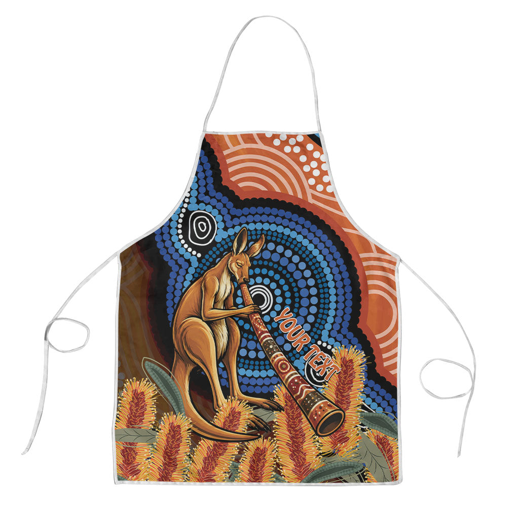 Personalised Australia Kangaroo Didgeridoo Apron Bottlebrush Flowers Indigenous Art