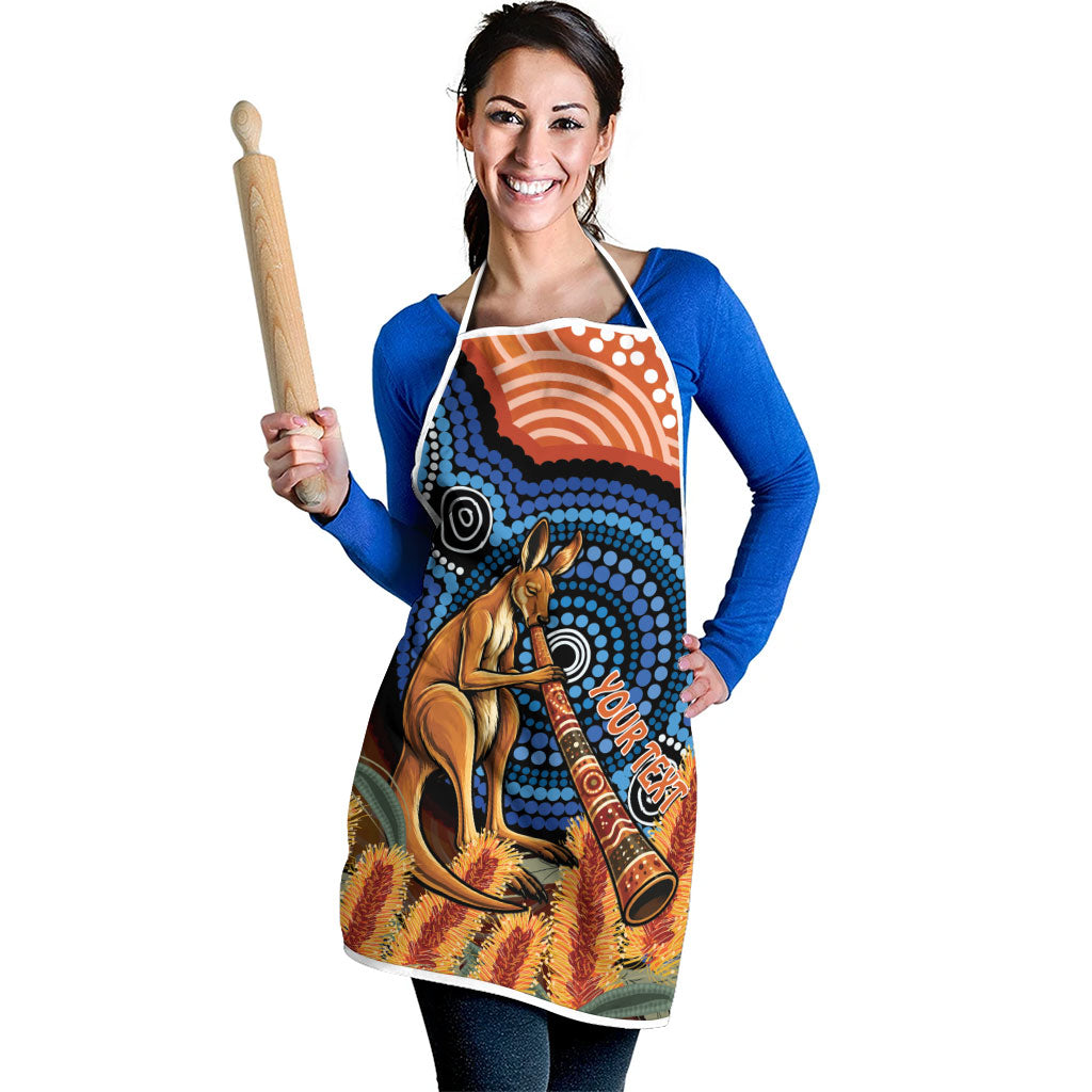 Personalised Australia Kangaroo Didgeridoo Apron Bottlebrush Flowers Indigenous Art