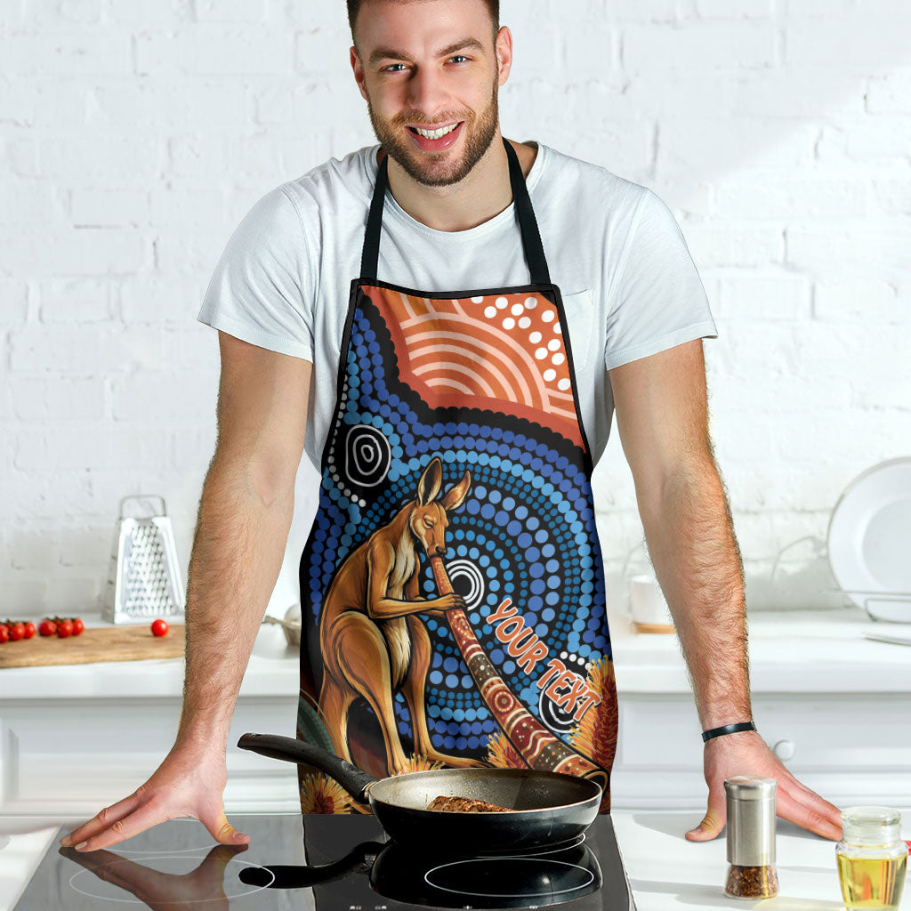Personalised Australia Kangaroo Didgeridoo Apron Bottlebrush Flowers Indigenous Art