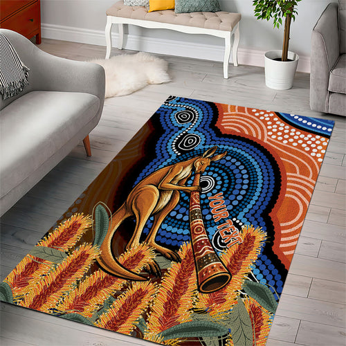 Personalised Australia Kangaroo Didgeridoo Area Rug Bottlebrush Flowers Indigenous Art