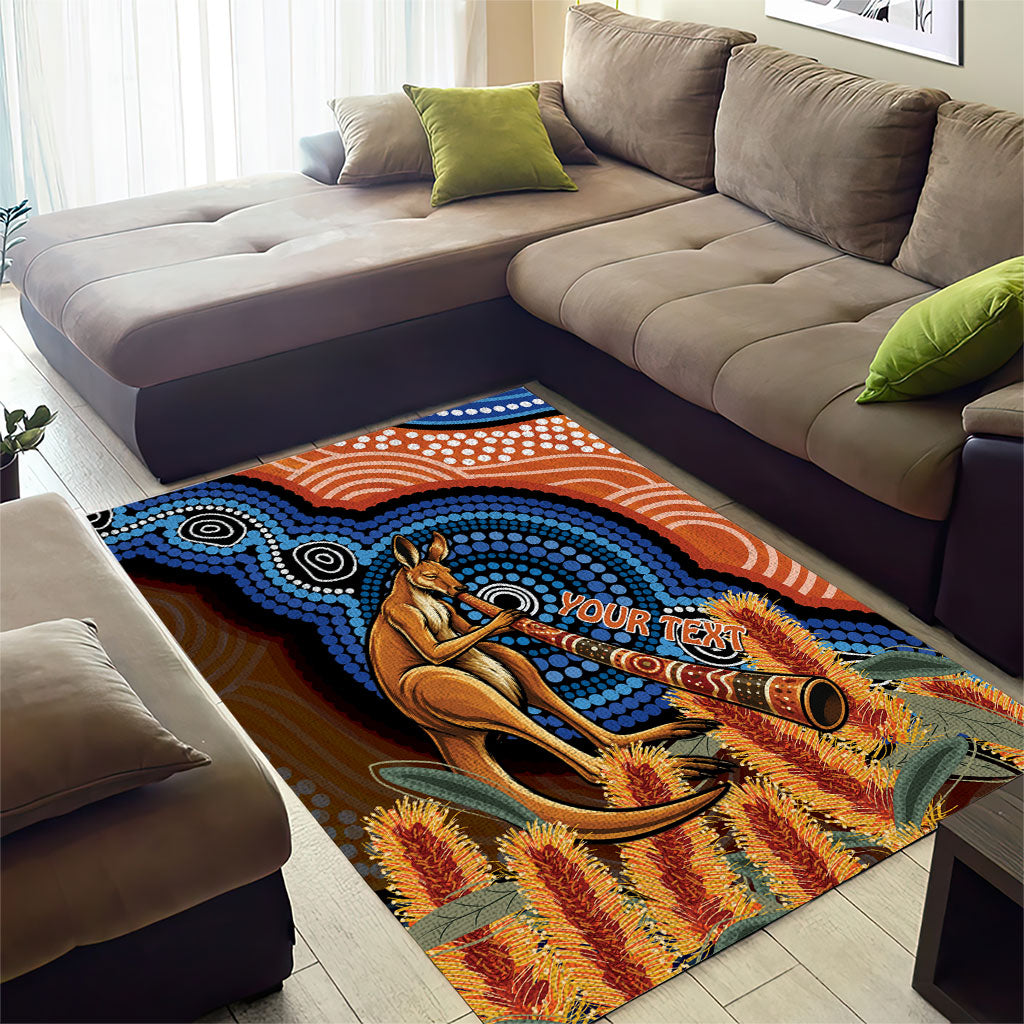 Personalised Australia Kangaroo Didgeridoo Area Rug Bottlebrush Flowers Indigenous Art