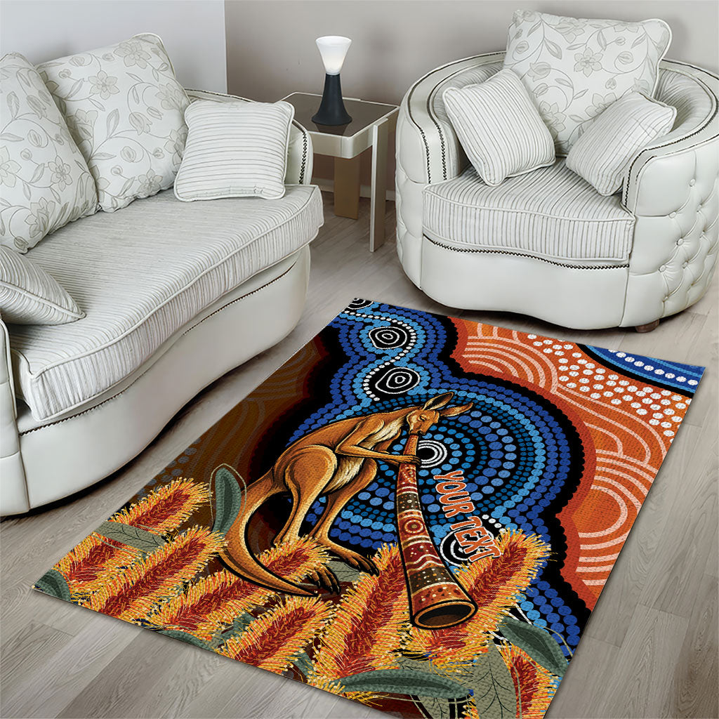 Personalised Australia Kangaroo Didgeridoo Area Rug Bottlebrush Flowers Indigenous Art