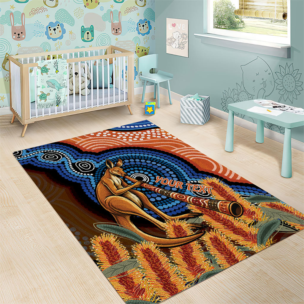 Personalised Australia Kangaroo Didgeridoo Area Rug Bottlebrush Flowers Indigenous Art