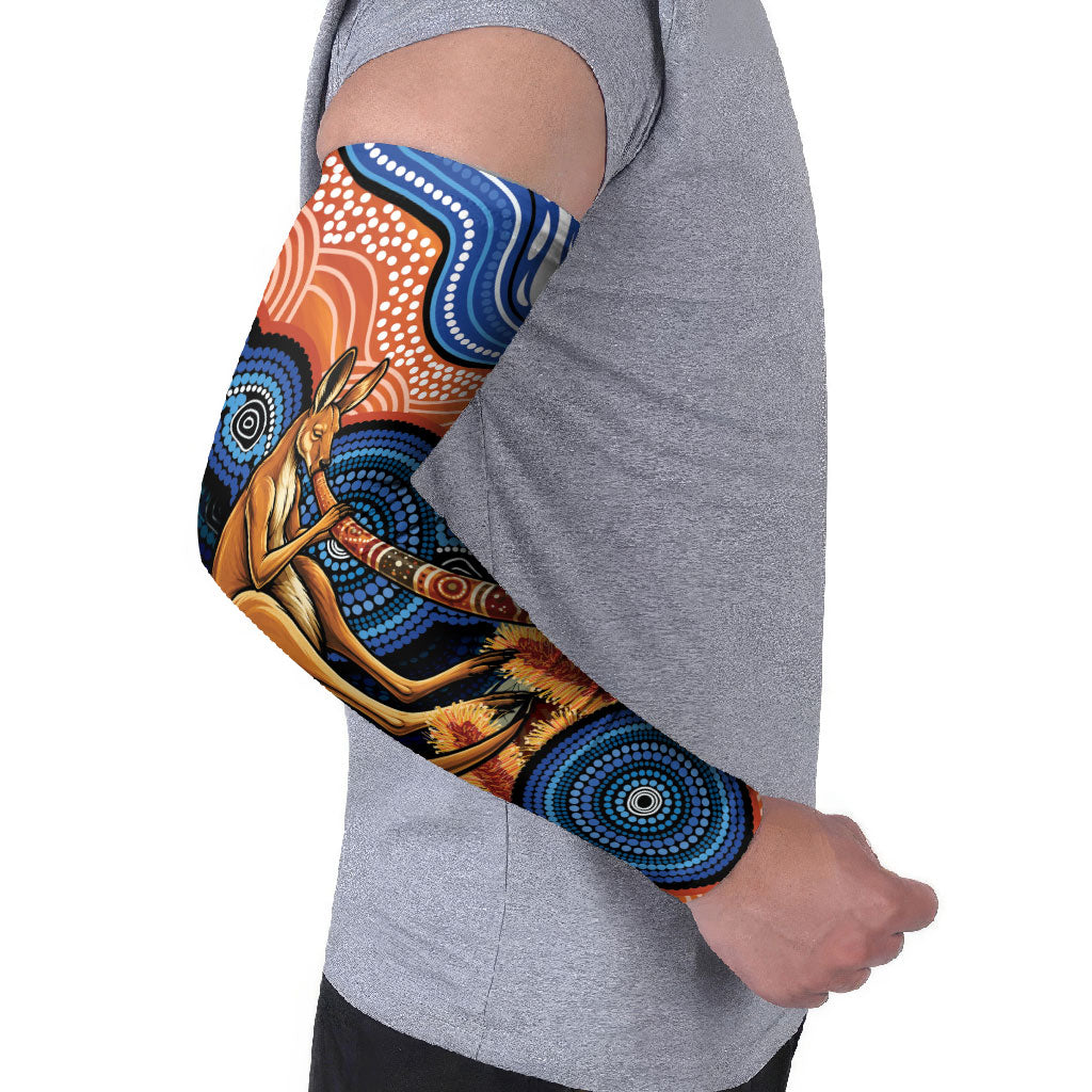 Personalised Australia Kangaroo Didgeridoo Arm Sleeves Bottlebrush Flowers Indigenous Art