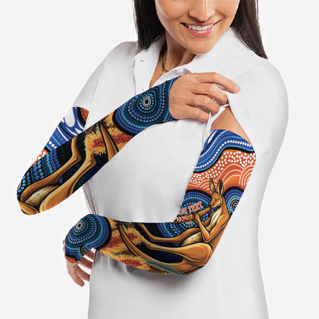 Personalised Australia Kangaroo Didgeridoo Arm Sleeves Bottlebrush Flowers Indigenous Art