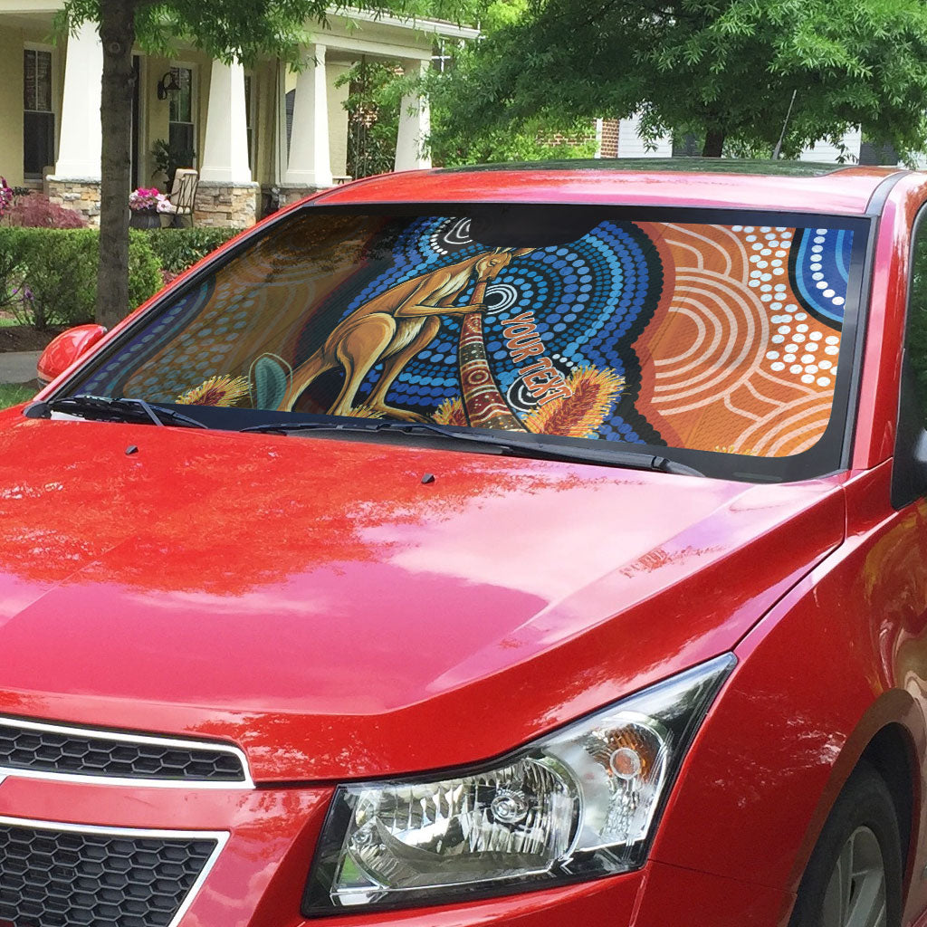 Personalised Australia Kangaroo Didgeridoo Auto Sun Shade Bottlebrush Flowers Indigenous Art
