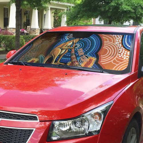Personalised Australia Kangaroo Didgeridoo Auto Sun Shade Bottlebrush Flowers Indigenous Art