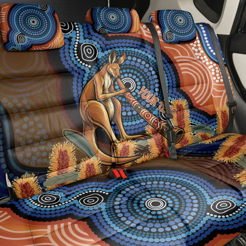 Personalised Australia Kangaroo Didgeridoo Back Car Seat Cover Bottlebrush Flowers Indigenous Art