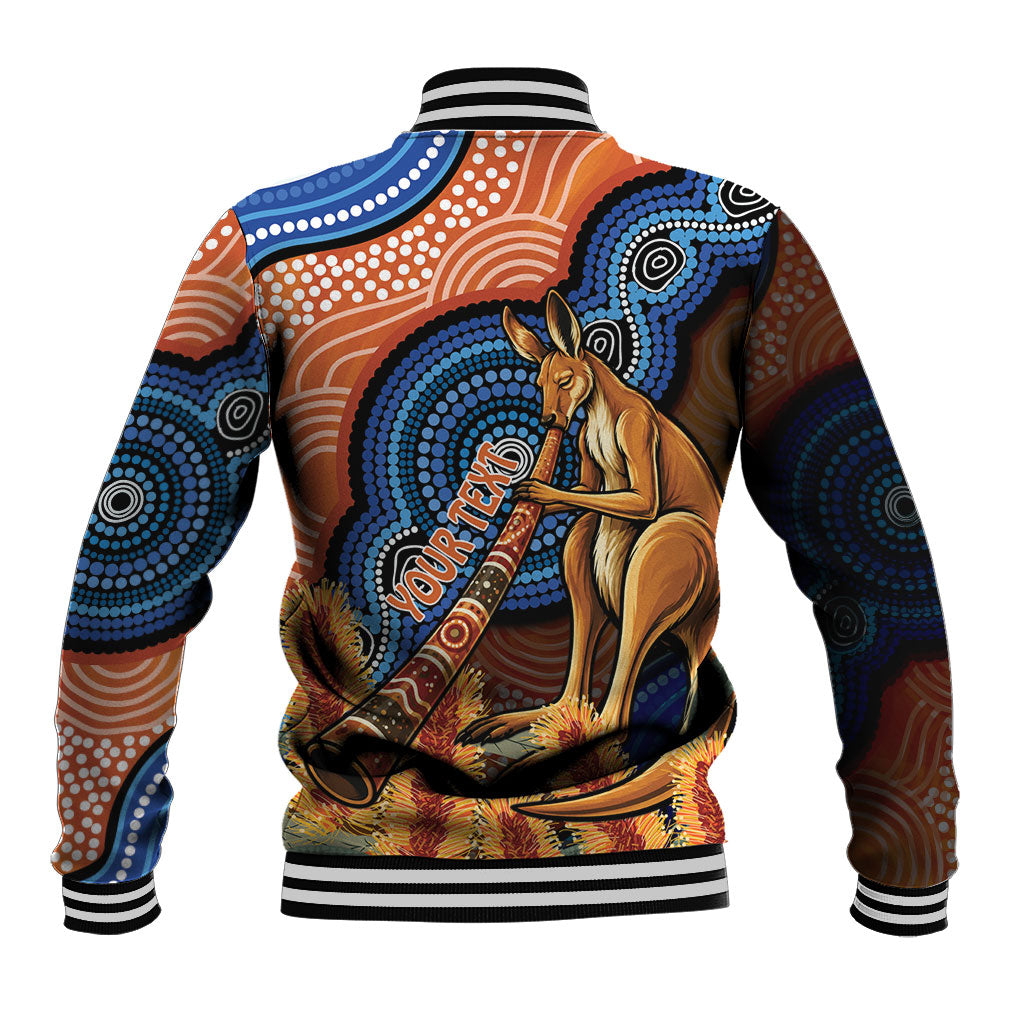 Personalised Australia Kangaroo Didgeridoo Baseball Jacket Bottlebrush Flowers Indigenous Art