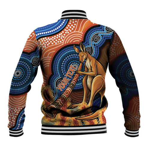 Personalised Australia Kangaroo Didgeridoo Baseball Jacket Bottlebrush Flowers Indigenous Art