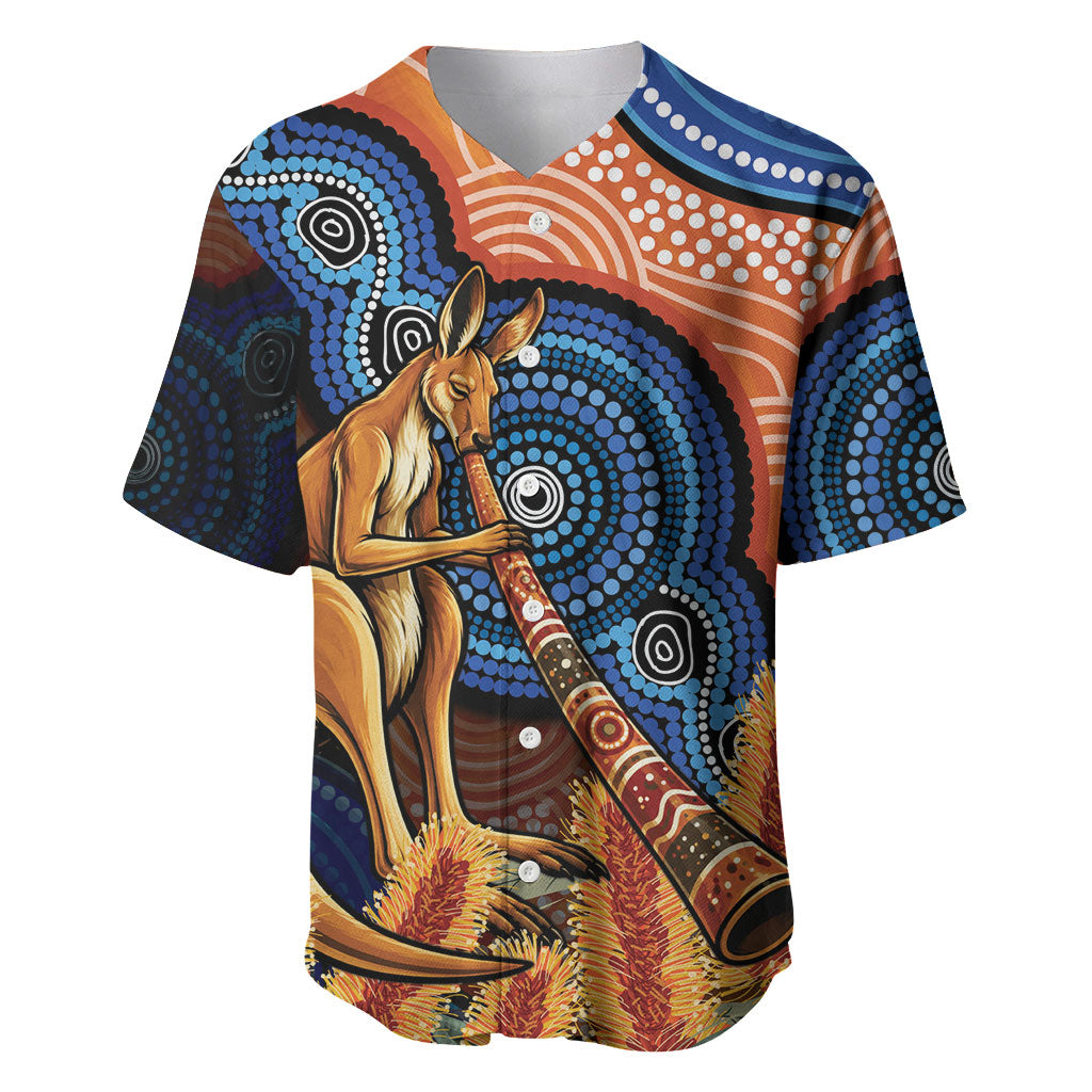 Personalised Australia Kangaroo Didgeridoo Baseball Jersey Bottlebrush Flowers Indigenous Art