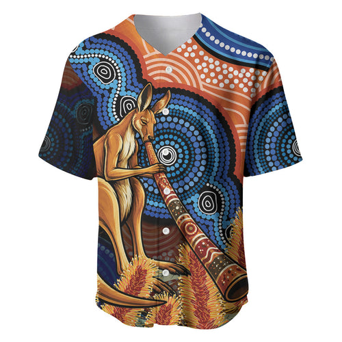 Personalised Australia Kangaroo Didgeridoo Baseball Jersey Bottlebrush Flowers Indigenous Art