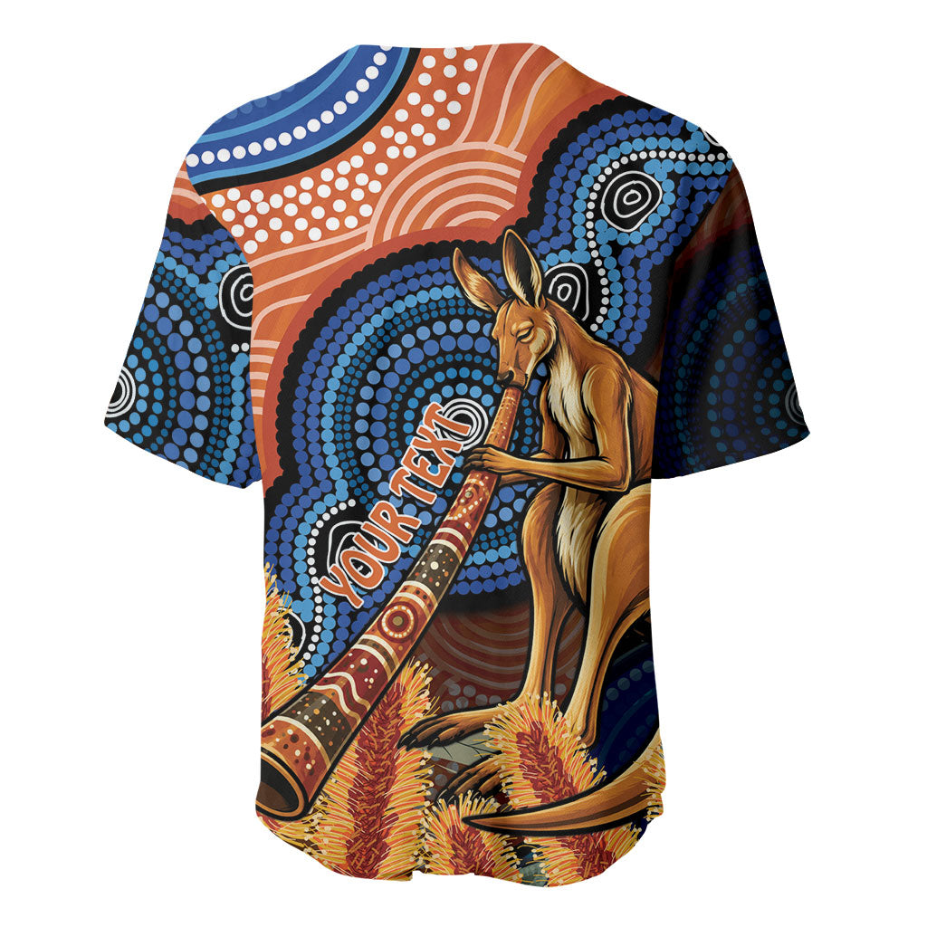 Personalised Australia Kangaroo Didgeridoo Baseball Jersey Bottlebrush Flowers Indigenous Art