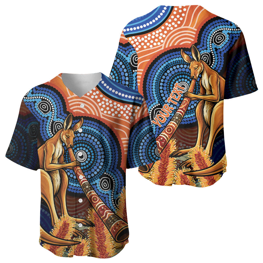 Personalised Australia Kangaroo Didgeridoo Baseball Jersey Bottlebrush Flowers Indigenous Art