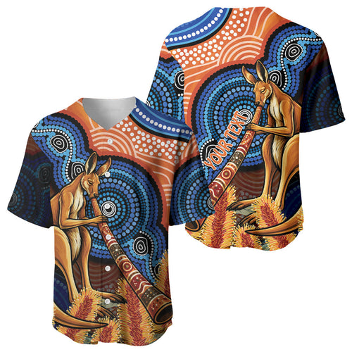 Personalised Australia Kangaroo Didgeridoo Baseball Jersey Bottlebrush Flowers Indigenous Art